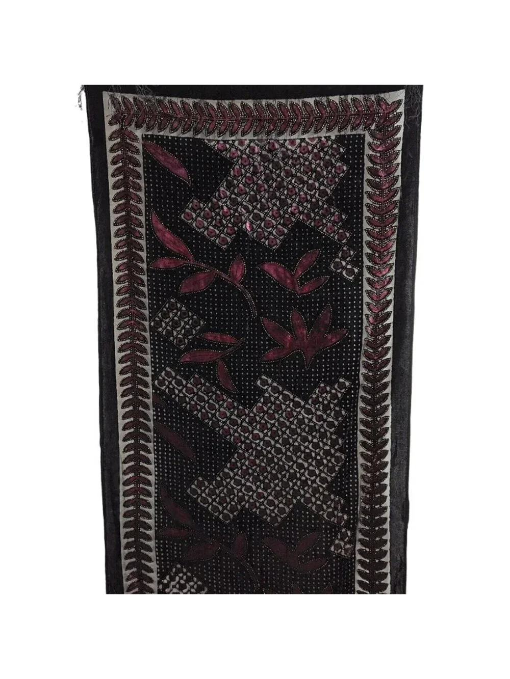 Black Pink Viscose Silk Flocked Scarf Wrap Fringe Lightweight Unbranded